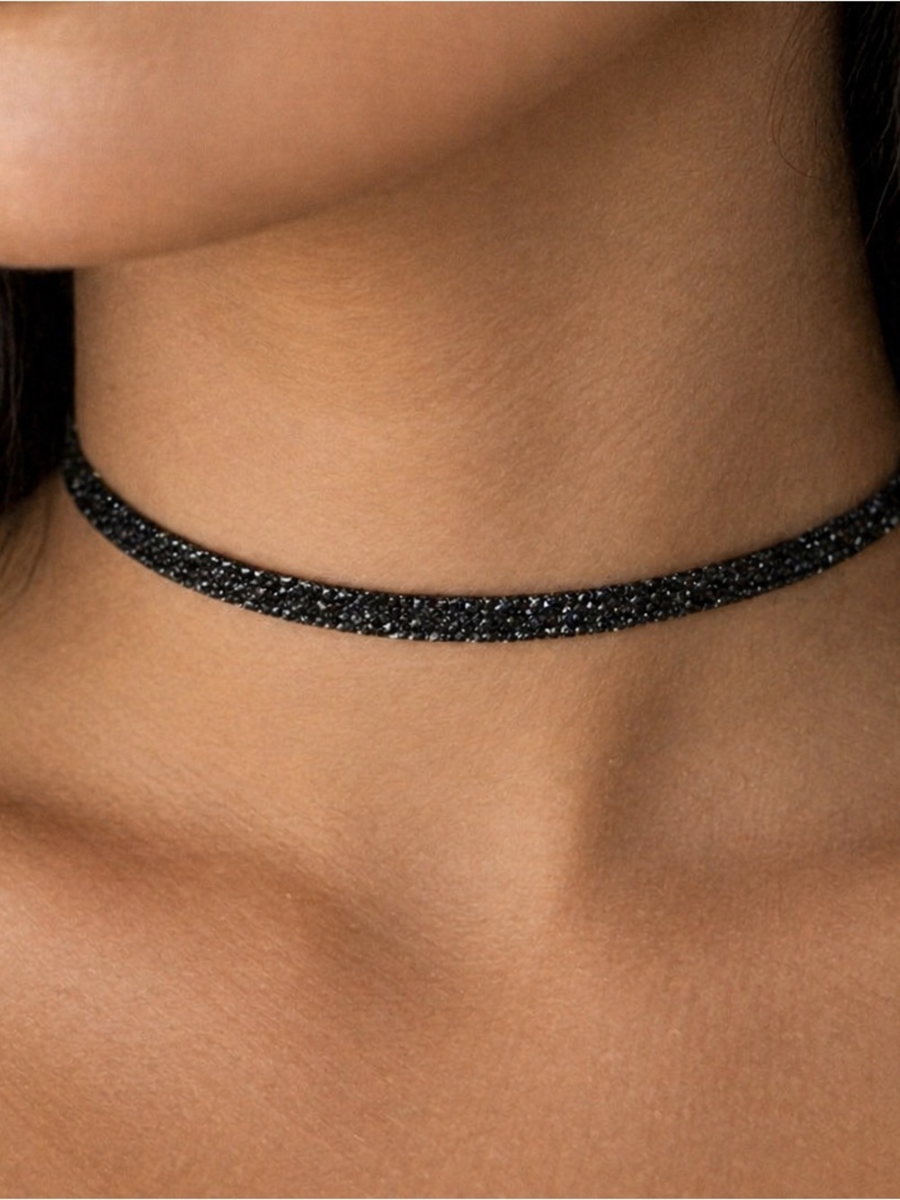 Black Rhinestone Choker Necklace Sparkly Glam Adjustable Y2K